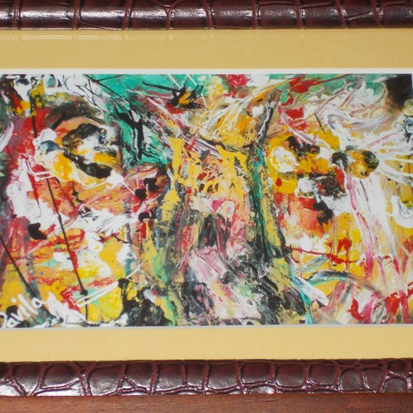 By Texas Artist Davila Other - "Monkey Grinder" print from original abstract acrylic painting, signed, framed